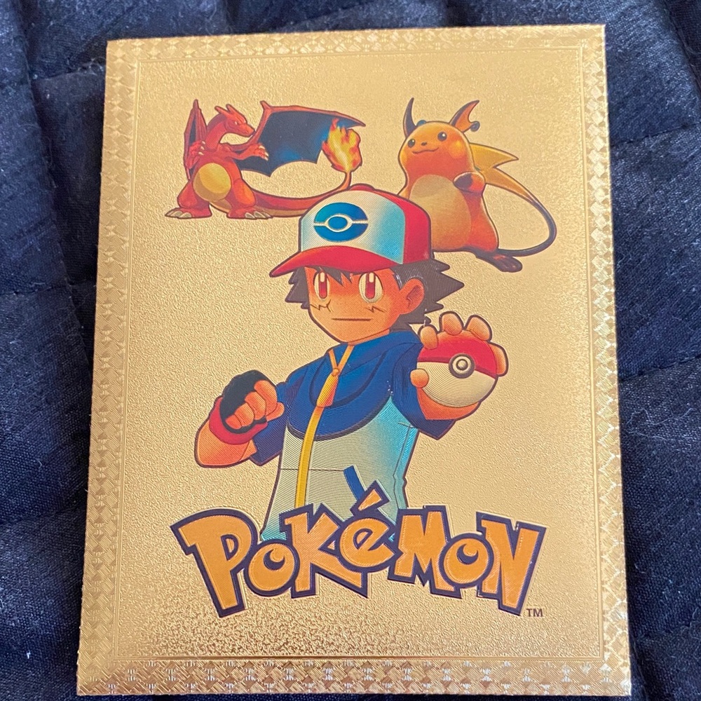 Pokemon Gold Foil Trading Card Sleeve with Red, Blue, Yellow Accents